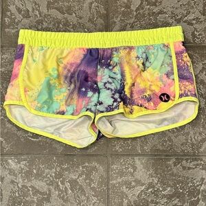 Hurley Women's Neon Tie-Dye Galaxy Short Elastic Waist XL 2.5" Inseam 36" Waist